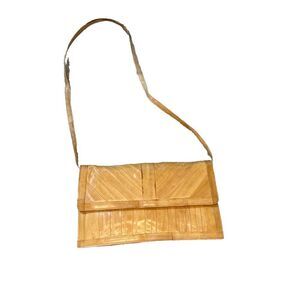 Vintage‎ Eel Skin Leather Tan Handbag Purse Clutch Shoulder Bag Detachable Strap